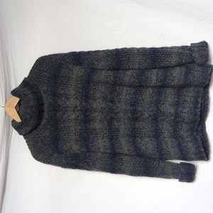 Black Brown sweater Turtleneck Pullover wool Striped cable large